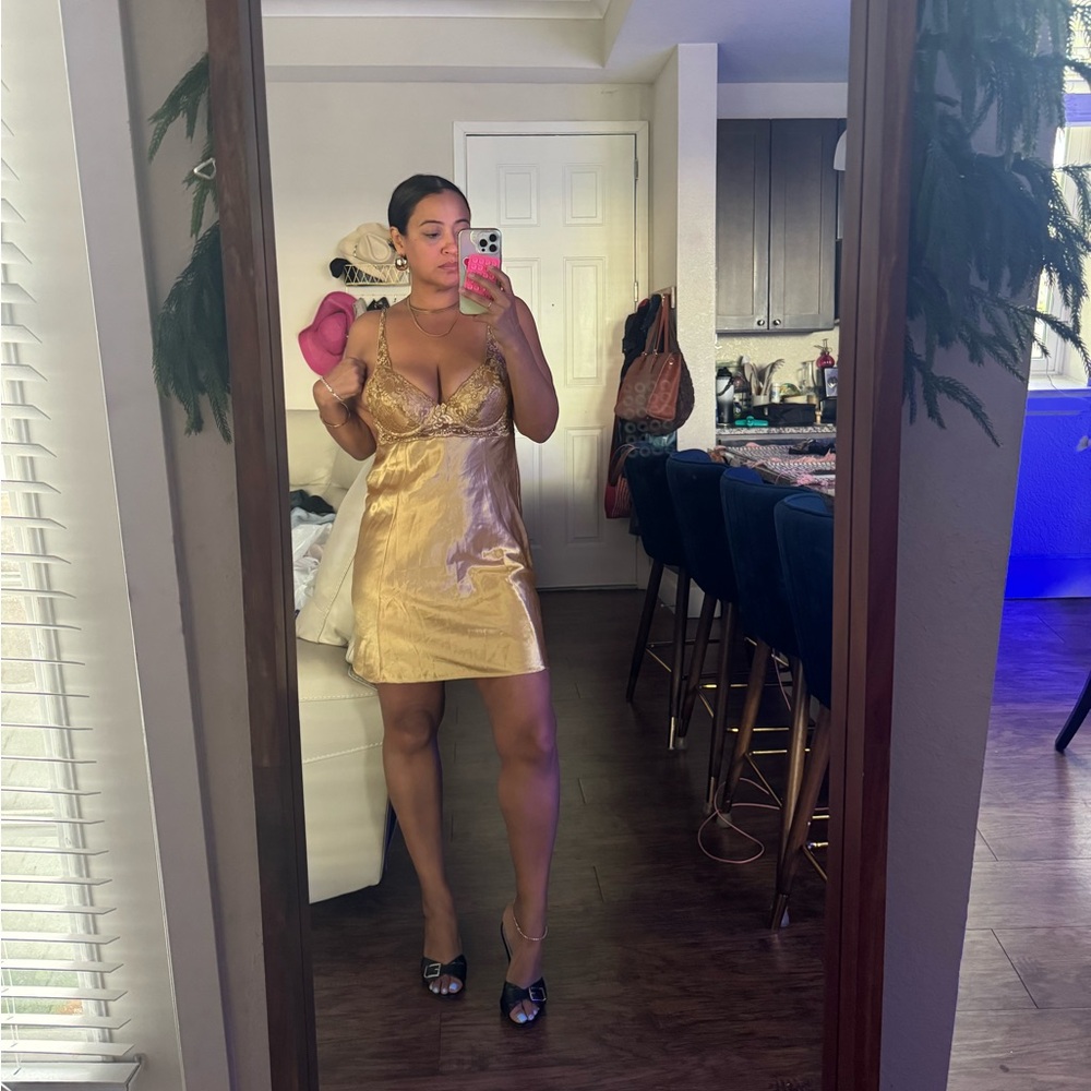 Vintage Victoria's Secret Gold Lace Detail Dress